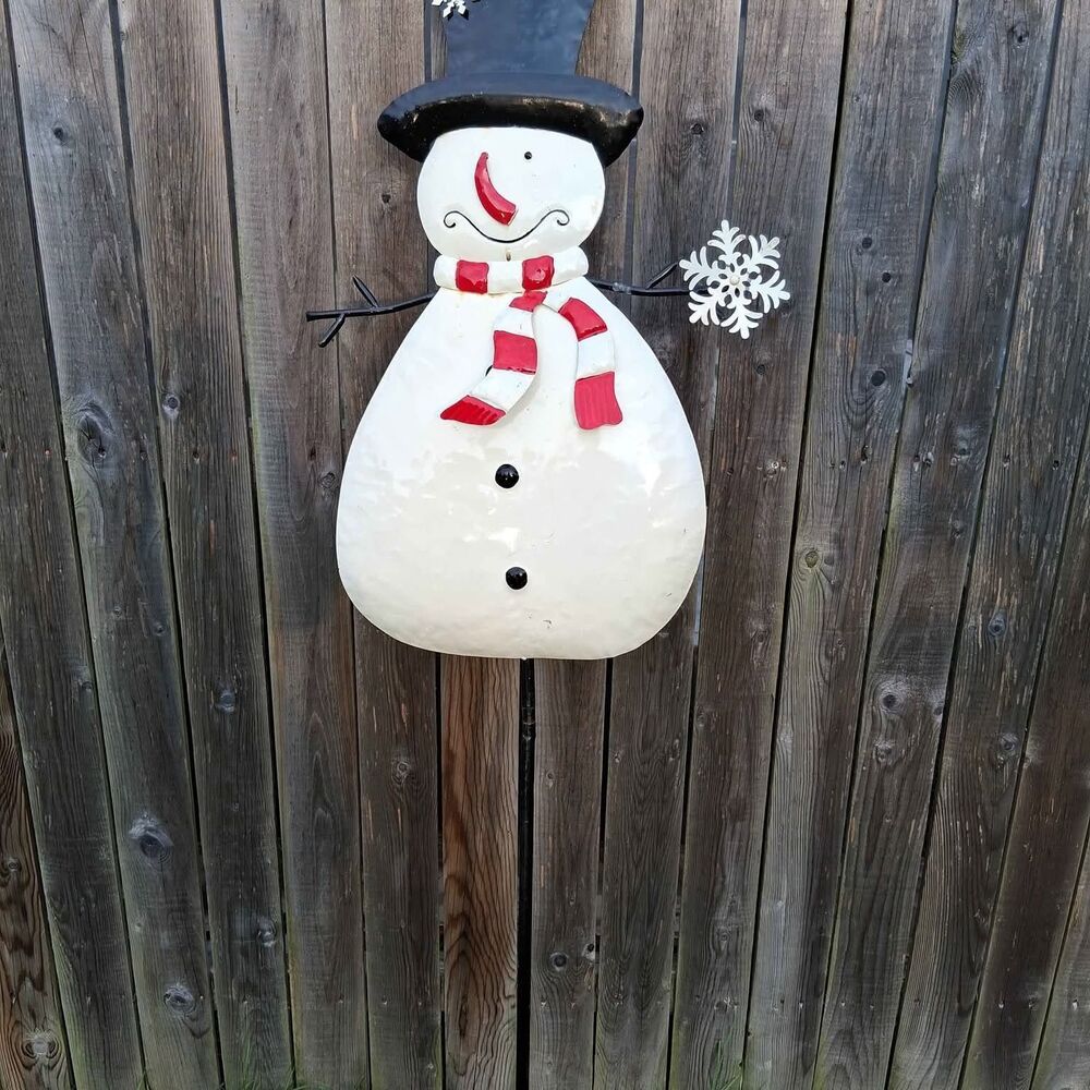Large metal snowman lawn stake snowflake pinwheel decoration